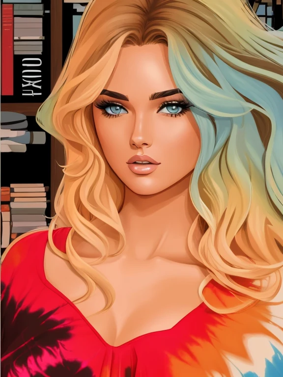 uma pintura de uma mulher linda atraente com cabelos loiros e olhos azuis, usando uma blusa de moletom，inspirada em "Selina Kyle", trending on art station, , detailed hyper-realistic rendering, estilo de rua, Pose intimidadora, roupas com moda, Samurai Urbano, miau, West Slavic features, 8 1 5, Animacoes
