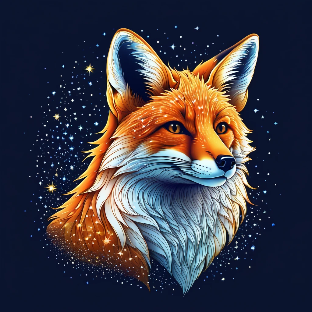 fox made of glowing stars, lineart