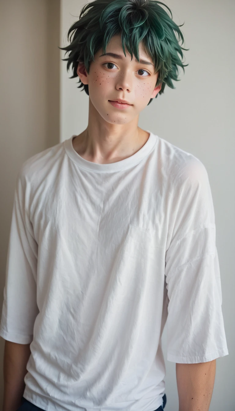 score_9, score_8_up, score_7_up, BREAK, source_real, raw, photo, source_anime, Realistic Amateur Photography , handsome midoriya izuku , my hero academia, bedroom