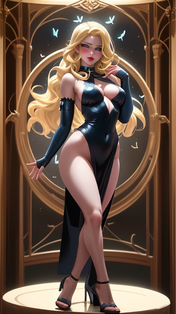 *Saika's eyes lovely *Saika * (work of art), (masterpiece), (best quality), a blonde girl, (blue eyes), wearing nothing, brightly lit night city background, red bow, butterflies in golden circle, flowing hair , but g , full figure head to toes , standing beside poles , a seductress, Full body photo, wearing black heels, glass heels, Full figure , standing on front , beautiful long legs, thighshiges, beautiful lovely lady , showing beautiful back side, back side buttocks