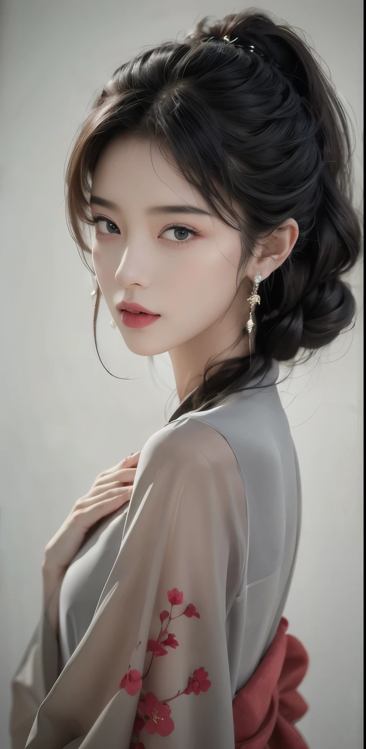 masterpiece, 1 beautiful girl, Delicate eyes, Swollen eyes, top quality, Ultra high resolution, (Reality: 1.4), original photo, 1 Girl, Movie Lighting, Japanese, Asian Beauty, Korean, very beautiful, beautiful skin, slim, Body facing forward, (Surreal), (high resolution), (Eight thousand), (Very detailed), (Best Illustration), (精美Delicate eyes), (Ultra Detailed), Delicate face, Looking at the audience, Face straight ahead, Neat clothes, sleeveless, short hair, Black Hair, 46 points side bangs, White background, tidy room,