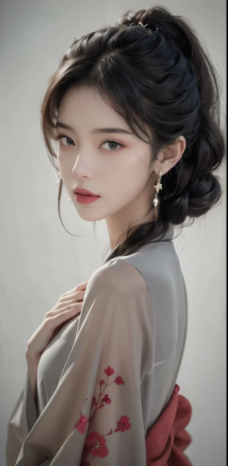 masterpiece, 1 beautiful girl, Delicate eyes, Swollen eyes, top quality, Ultra high resolution, (Reality: 1.4), original photo, 1 Girl, Movie Lighting, Japanese, Asian Beauty, Korean, very beautiful, beautiful skin, slim, Body facing forward, (Surreal), (high resolution), (Eight thousand), (Very detailed), (Best Illustration), (精美Delicate eyes), (Ultra Detailed), Delicate face, Looking at the audience, Face straight ahead, Neat clothes, sleeveless, short hair, Black Hair, 46 points side bangs, White background, tidy room,