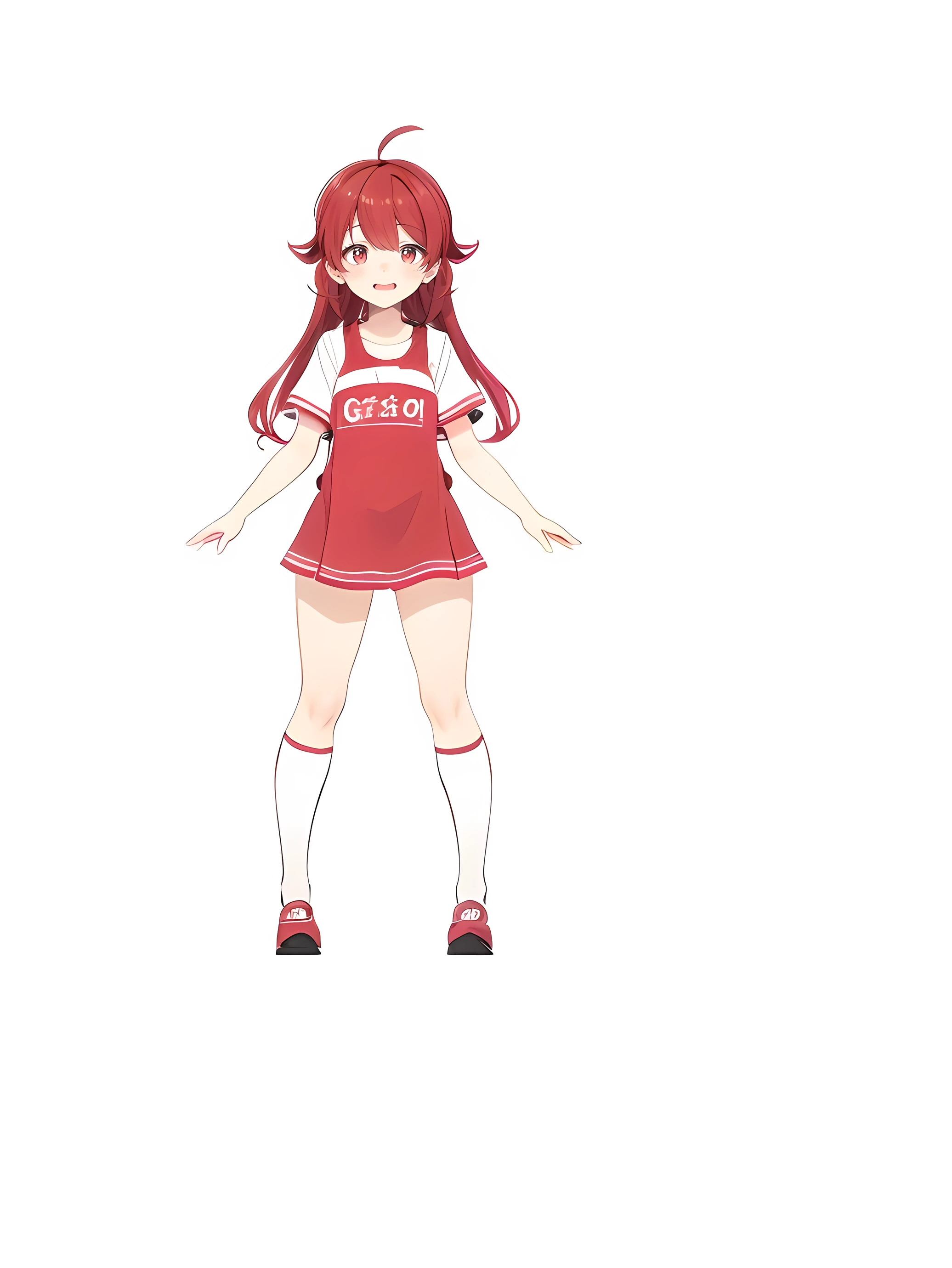 anime girl in red uniform standing with her hands out, anime vtuber full body model, render of a cute 3d anime girl, live2d virtual youtuber model, anime full body illustration, single character full body, , (anime girl), cute anime waifu in a nice dress, full body single character, full body mascot