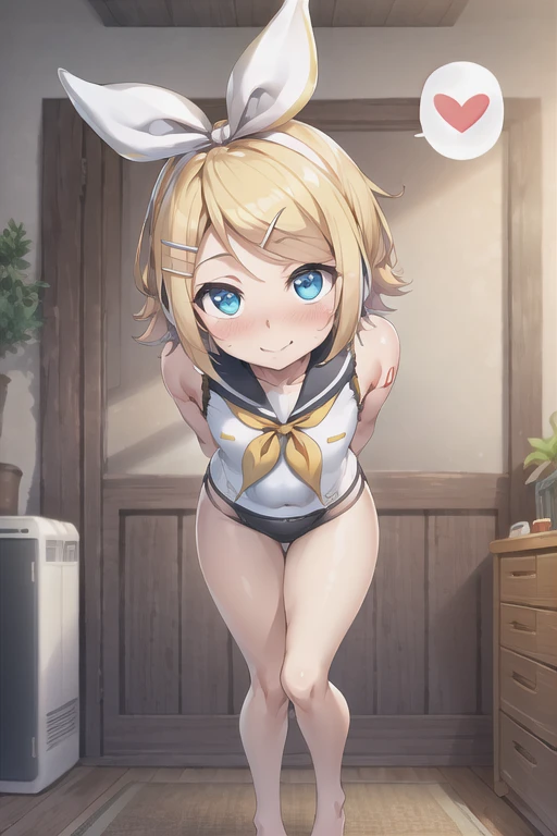 (((masterpiece))), ((Highest quality)), (Very detailed), ((High resolution)), ((8K)), ((Anatomically correct)), One very cute girl, Baby Face, (Young face), (Small breasts), (Kagamine Rin), Beautiful nipples, Short Hair, Blonde, Letting down your bangs, (Short), (Petite), Charming smile, Light blue eyes, Best moment, Delicate arms, Detailed skin texture, Intricate details, Very detailedな顔, Beautiful thighs, Beautiful curves, (Sweating), (Completely naked), Looking up, At the hotel at night, Love your audience, heart, Wearing black tights, The whole body is visible, Beautiful standing posture, 