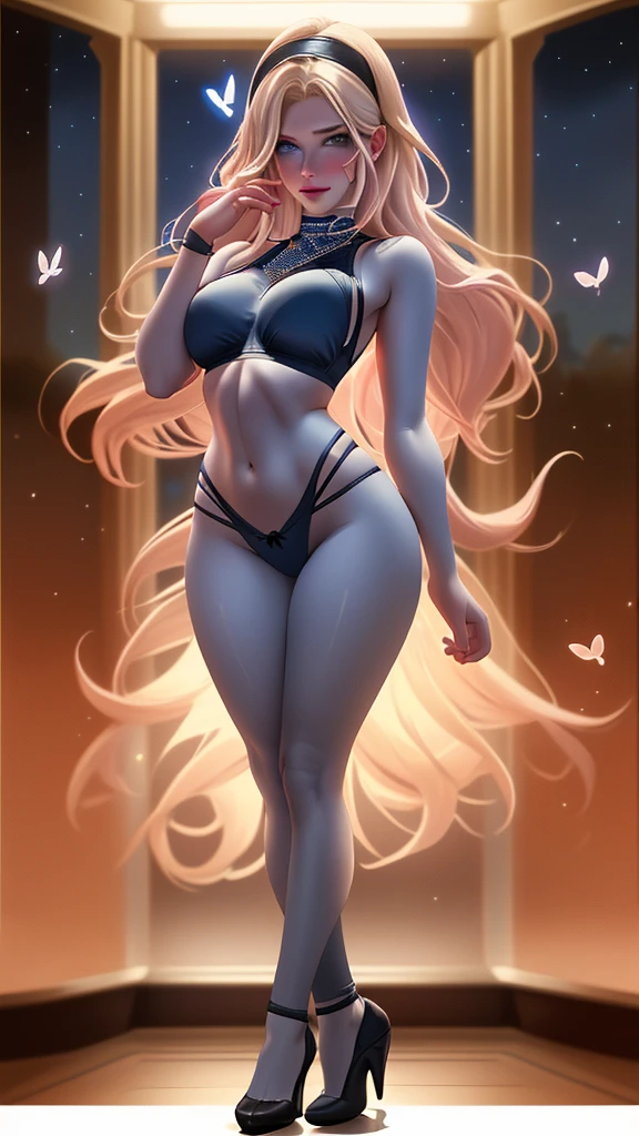 *Saika's eyes lovely  *Saika * (work of art), (masterpiece), (best quality), a white haired girl, (blue eyes), wearing sports bra, sports bra,brightly lit night city background, red bow, butterflies in golden circle, flowing hair , but g , full figure head to toes , standing beside poles , a seductress,  Full body photo, wearing black heels, glass heels, Full figure , standing on front , beautiful long legs,long  legs,thighshiges, beautiful lovely lady , showing beautiful back side, back side buttocks ,wearing  baby pink lether leggings,wearing  baby pink lether leggings