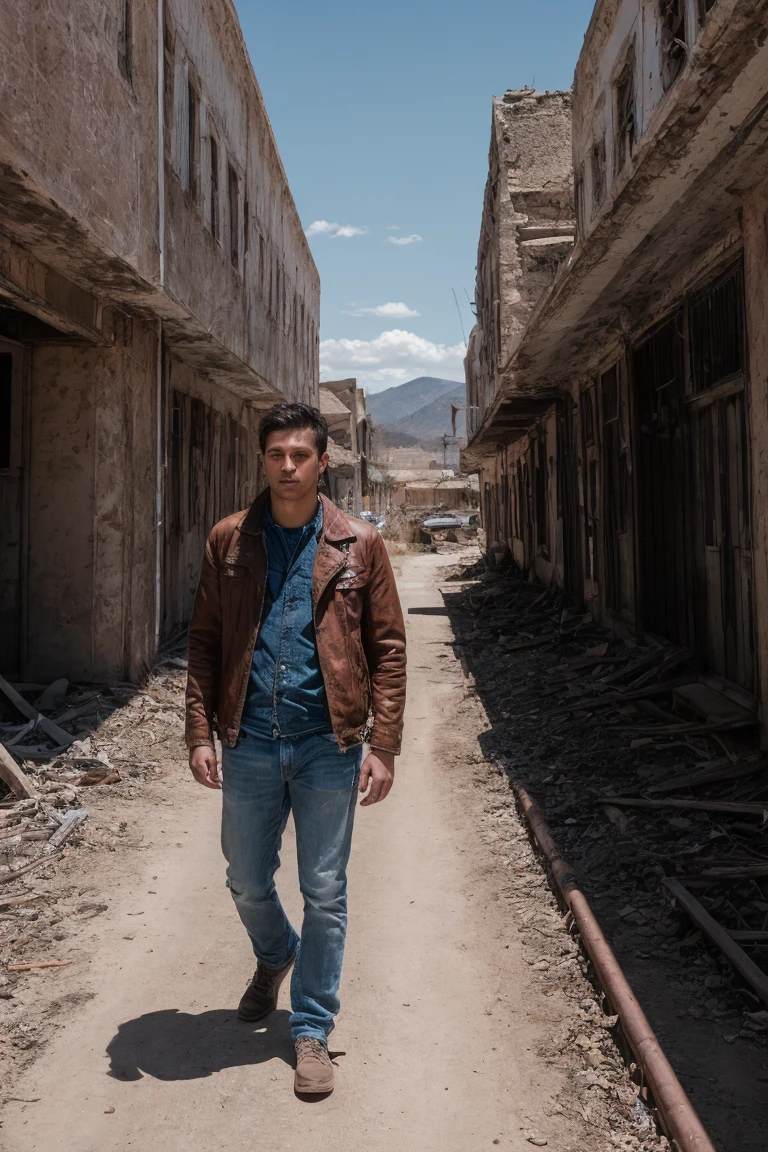 8k uhd, dslr, high quality , RAW photo, Amateur Photography posted to facebook ,Fujifilm XT3, Canon R5, Handsome Men, abandoned town , daylight