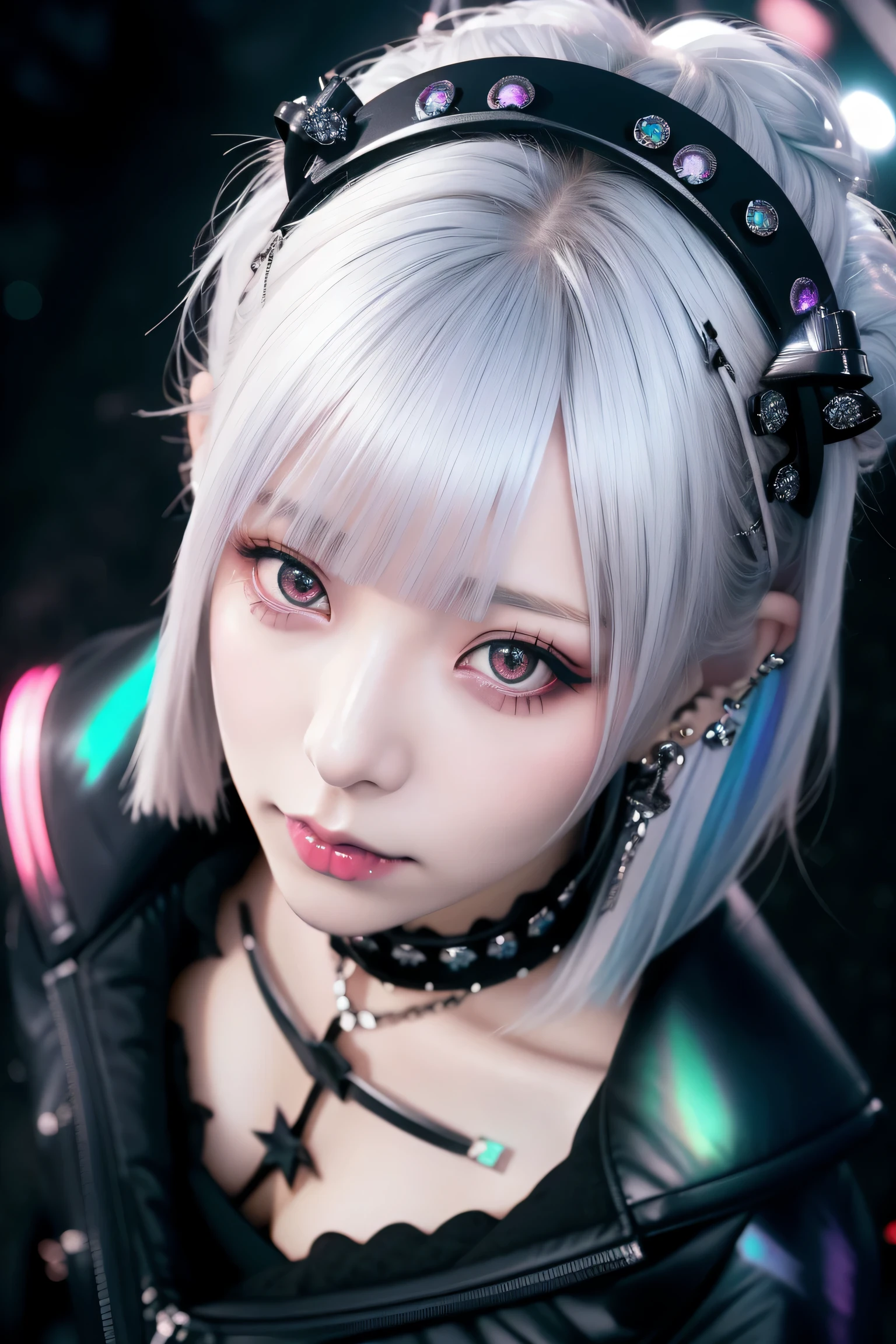 ((Redhead、Goth_punk, One Girl, alone, Medium Shot, Walking around Harajuku, ((at night)), Bokeh Depth of Field, Neon Light, Rainbow Eyes, Starry Sky, Red glowing hair, White eyebrows, Shiny Hair, (Iridescent white hair),Earrings, Buns, Jewelry, Dull Bangs, Veld Eyes, Blurred Blurred Background, Blurred, Hairpiece, Look at the Viewer, Short Hair, Portrait, Side Locks
BREAK ((sweden girl,white skin,white person)),,((Sex Establishments, Soapland)),
BREAK (gyaru:1.1),(Glamour:1. 3),(night),photo of a beautiful skinny woman (supermodel:1.3),
BREAK ((earrings, and rings),Cowboy Shot, ((tall person)),(android),((upturned eyes)),((Angle from above:1.3)),from above、Looking at camera,