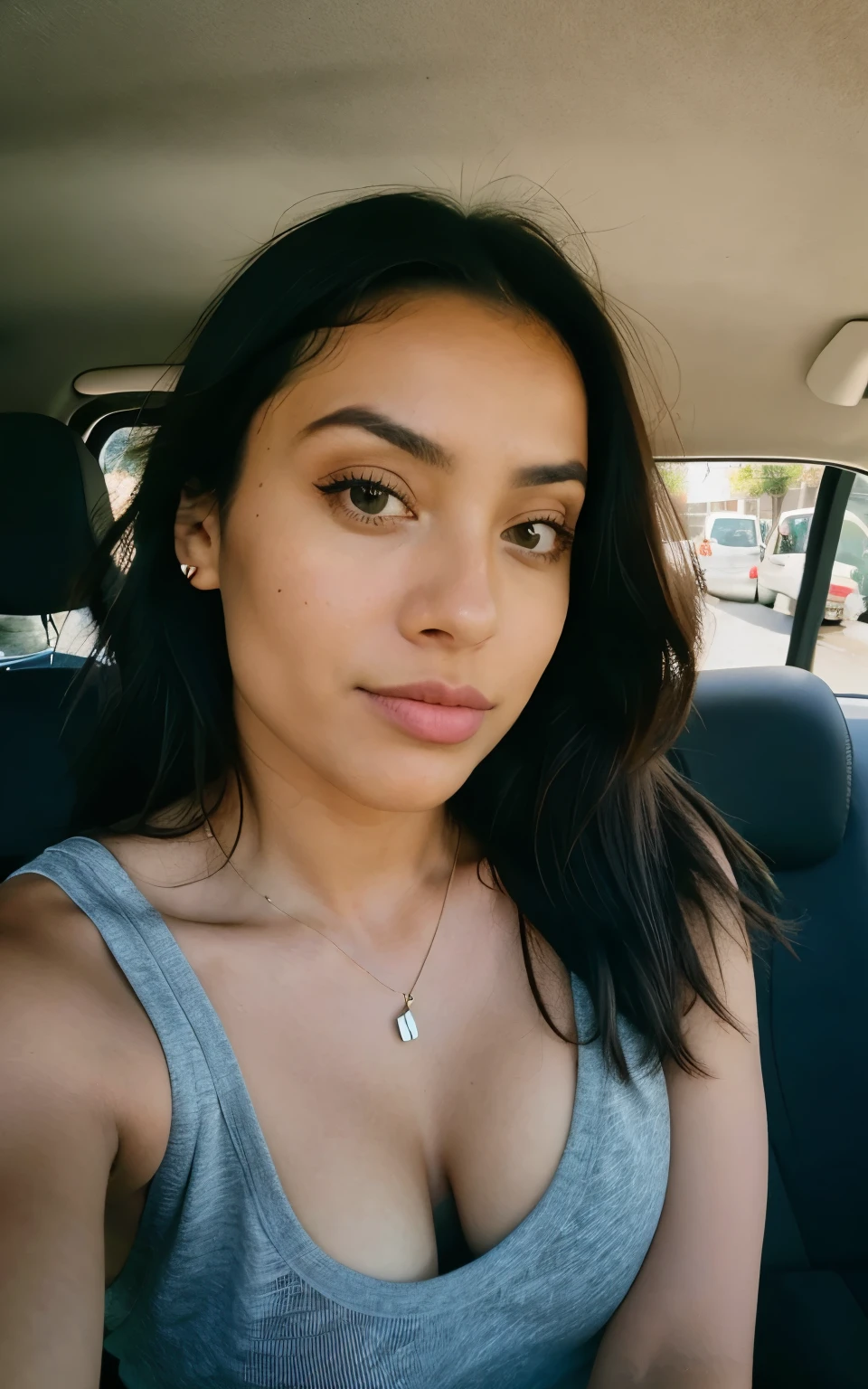 fotorrealista, melhor qualidade, hiper detalhado, Mulher bonita, foto selfie, tronco, casal no carro, São Paulo, analog style, selfie, textura da pele, film grain, fechar-se, ultra high resolution, melhor sombra, CRU, instagram LUT