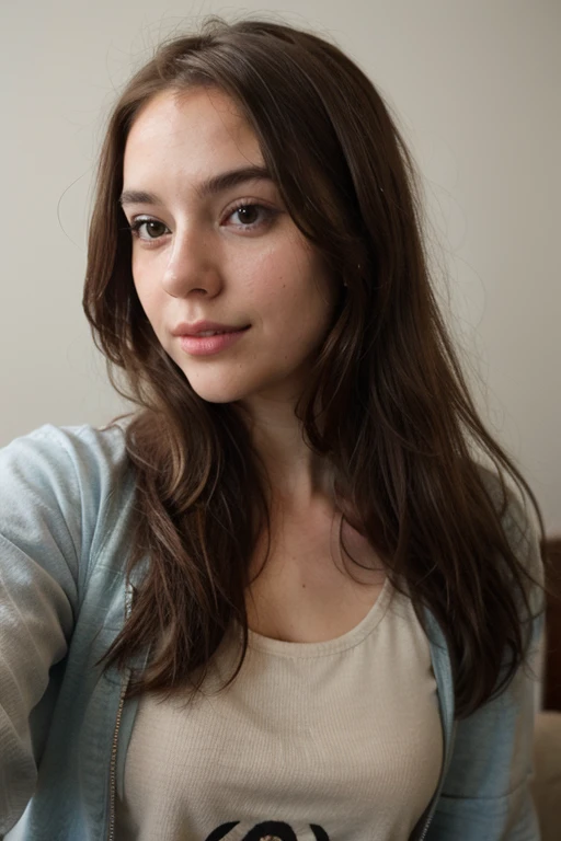 Selfie chica joven 19 chaqueta de cuero primer plano (((Long Brown Hair))))