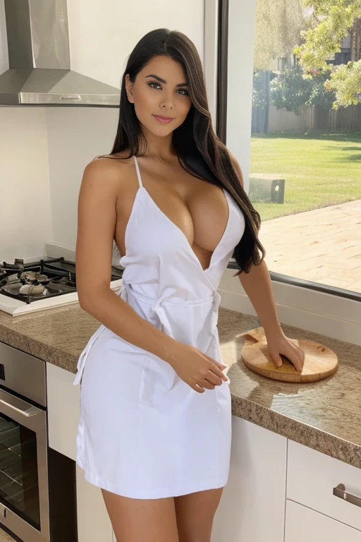 una mujer en un chef'El sombreros blancos, platos que prueban el sabor, vikinga femenina, alta, verduras en una mesa., cocinaring, show de cocina, cocinar, Estilista de alimentos, gourmet cocinaring, Angled Bob, Senos levantados, usando un delantal, semi desnuda, 33861569, mejor chef, 2806927615, Cortar una ensalada, 32745695, en una cocina