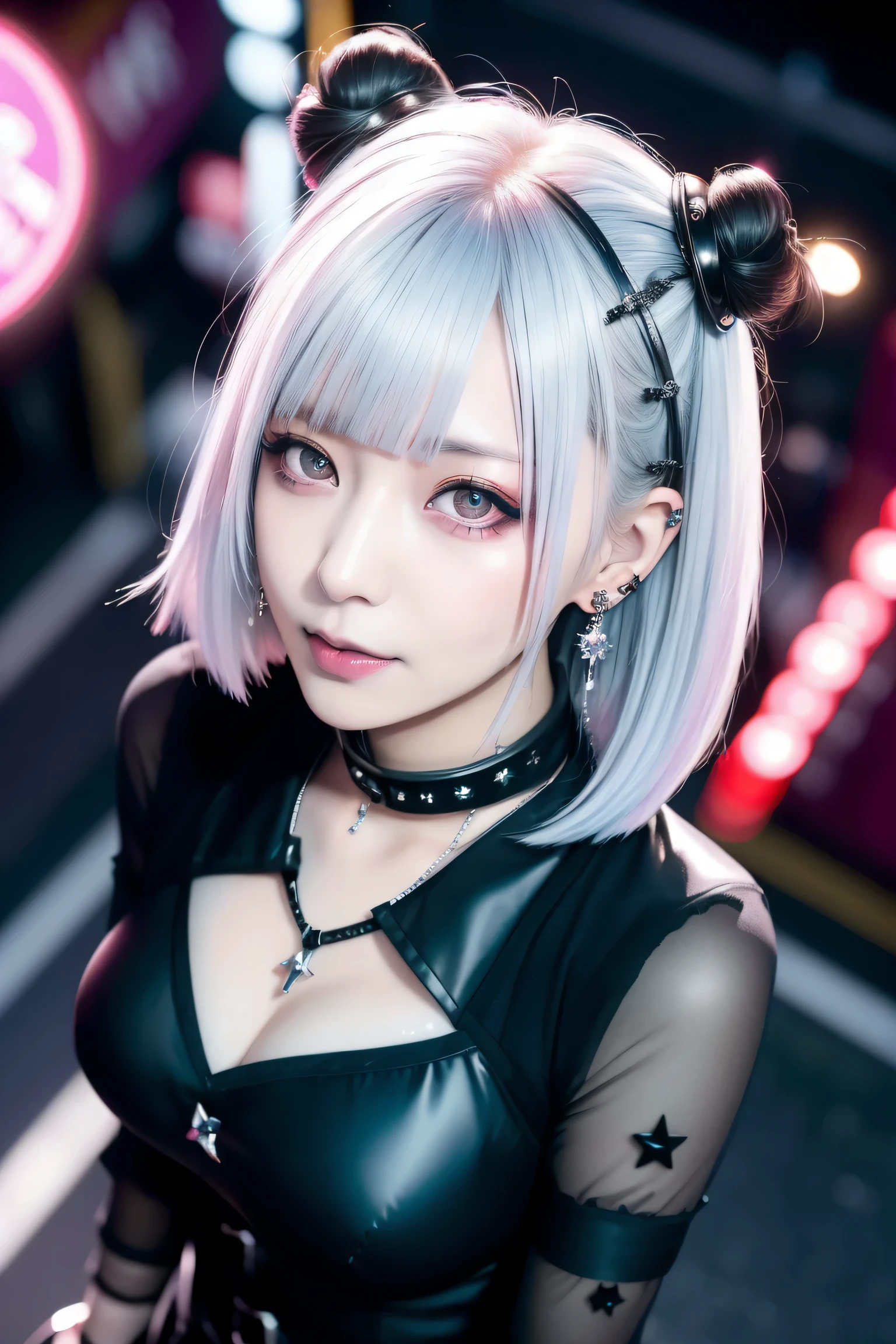 ((Redhead、Goth_punk, One Girl, alone, Medium Shot, Walking around Harajuku, ((at night)), Bokeh Depth of Field, Neon Light, Rainbow Eyes, Starry Sky, Red glowing hair, White eyebrows, Shiny Hair, (Iridescent white hair),Earrings, Buns, Jewelry, Dull Bangs, Veld Eyes, Blurred Blurred Background, Blurred, Hairpiece, Look at the Viewer, Short Hair, Portrait, Side Locks
BREAK ((sweden girl,white skin,white person)),
BREAK (gyaru:1.1),(Glamour:1. 3),(night),photo of a beautiful skinny woman (supermodel:1.3),
BREAK ((earrings, and rings),Cowboy Shot, ((tall person)),(android),((upturned eyes)),((Angle from above:1.3)),from above、Looking at camera,,((Sex Establishments, Soapland)),