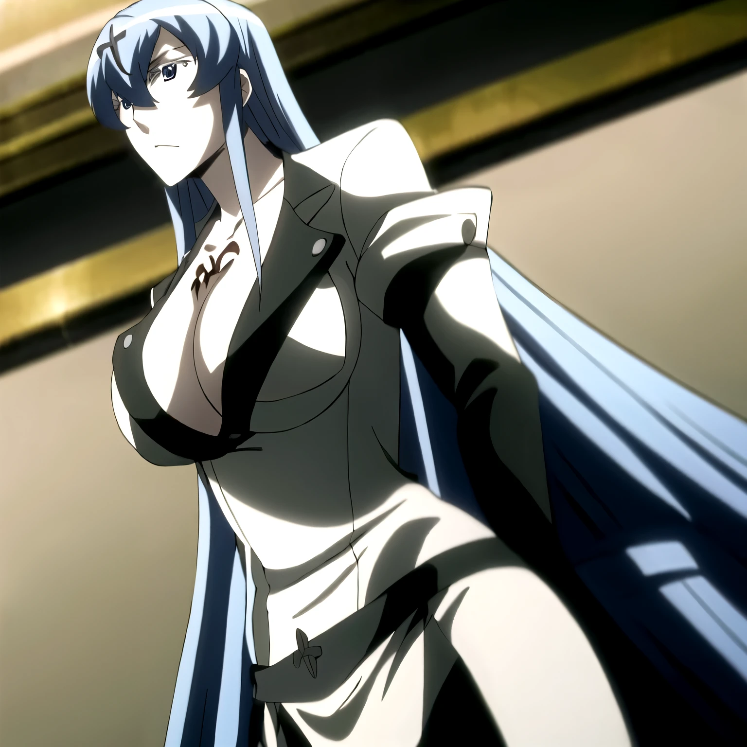 Esdeath, desenho no estilo de yusuke murata (1menina), (seios grandes), suor, realista, bikini com correntes, 1 garota, pele clara, arte, not Yusuke Murata style, garota sozinha, olhos azuis, arte digital de anime, garota anime sexy, de anime feminino, arte de anime , grande Oppai , badass anime 8 k, arte de anime, roupa sexy, muito atratente, sensual,