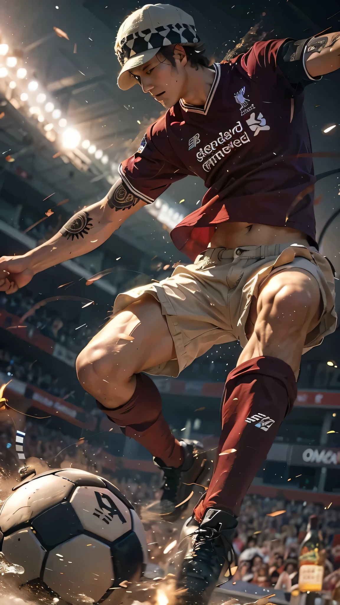 a soccer player,pee stain pants middle,Dripping to the ground