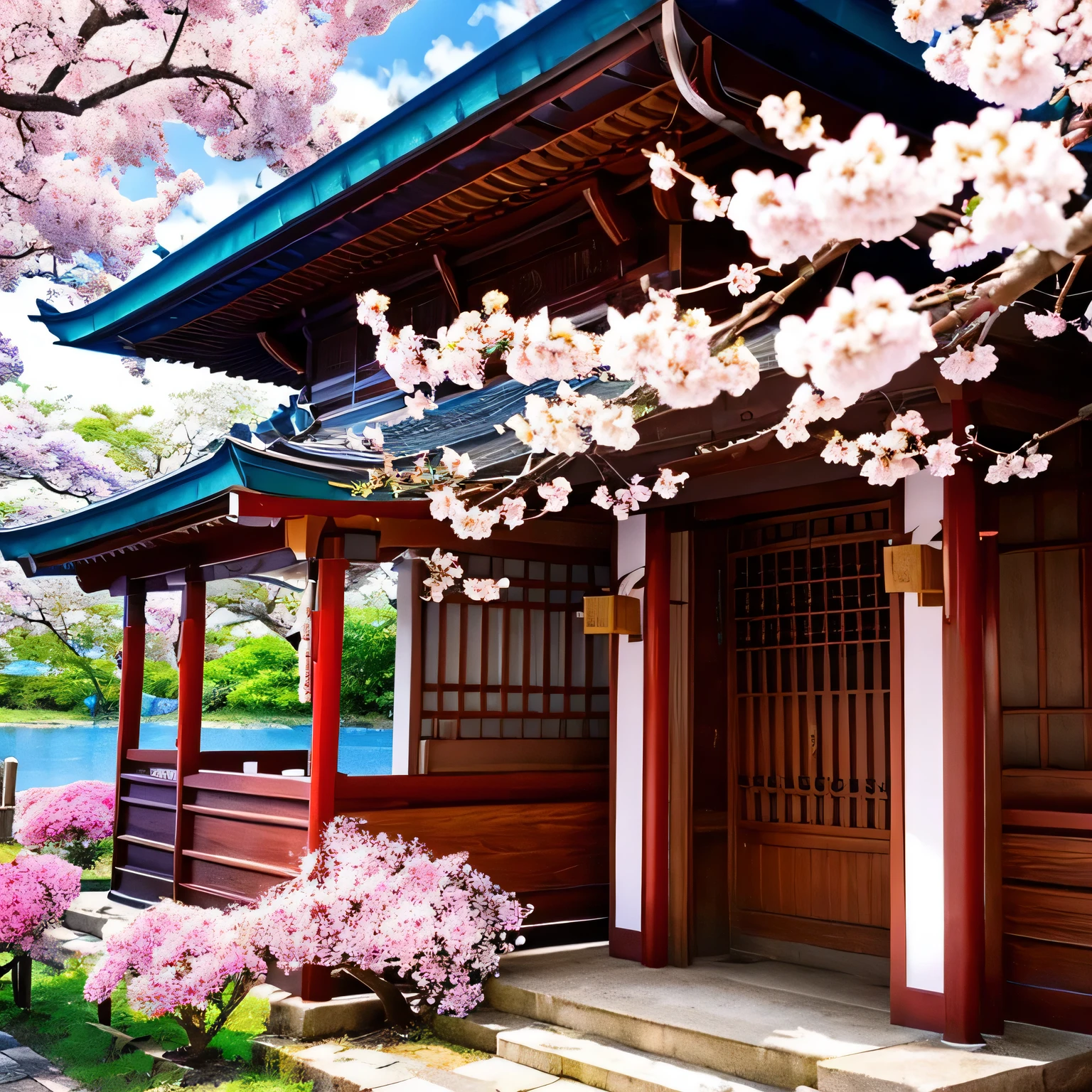 shrine、cherry blossoms、Fantasy、wallpaper、Colours that increase happiness