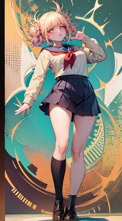 (masterpiece, highest quality:1.2), One girl, alone,,Are standing_Split,Are standing Split,Are standing on one leg、Blonde、Upper body naked、Medium breast、Black knee-highs、Blonde、Nipple erection、Raise your hands and fold them behind your back、Drooling from the mouth、Half naked、Stand and lift one leg up、Cross-eyed、Optical illusion、detailed、stand up、Standing on one leg、Lift your legs