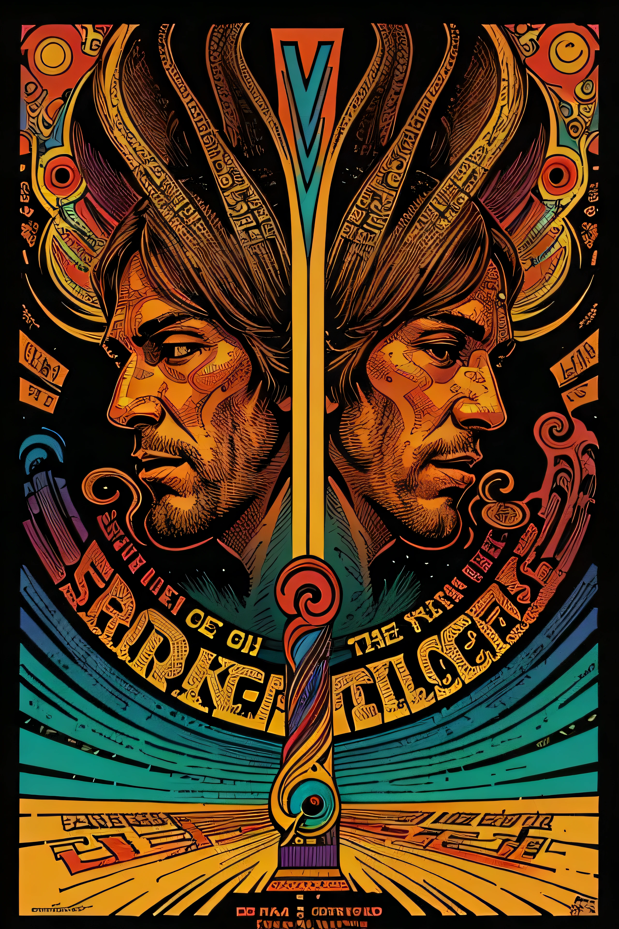 a psychedelic sixties poster for a band call Hoodoo Smoke in the style of posters for the Fillmore East by David Edward Byrd