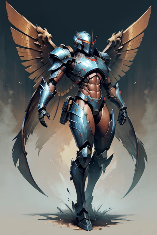 machine, automaton, military, robot, soldier, communist, solo, simple background, humanoid, Russian, soviet, tubing, dark, tubing, helmet tubing, chest tubing, solo, wings, mech, tall, massive, titan, large wings, pilot, large wingspan, armored, winged, visor, mechanical wings, jetpack, jet boots, flying, heavy armor, no skin, covered skin, covered in armor, huge wings, massive wings, gigantic, large, massive, thick armor, 