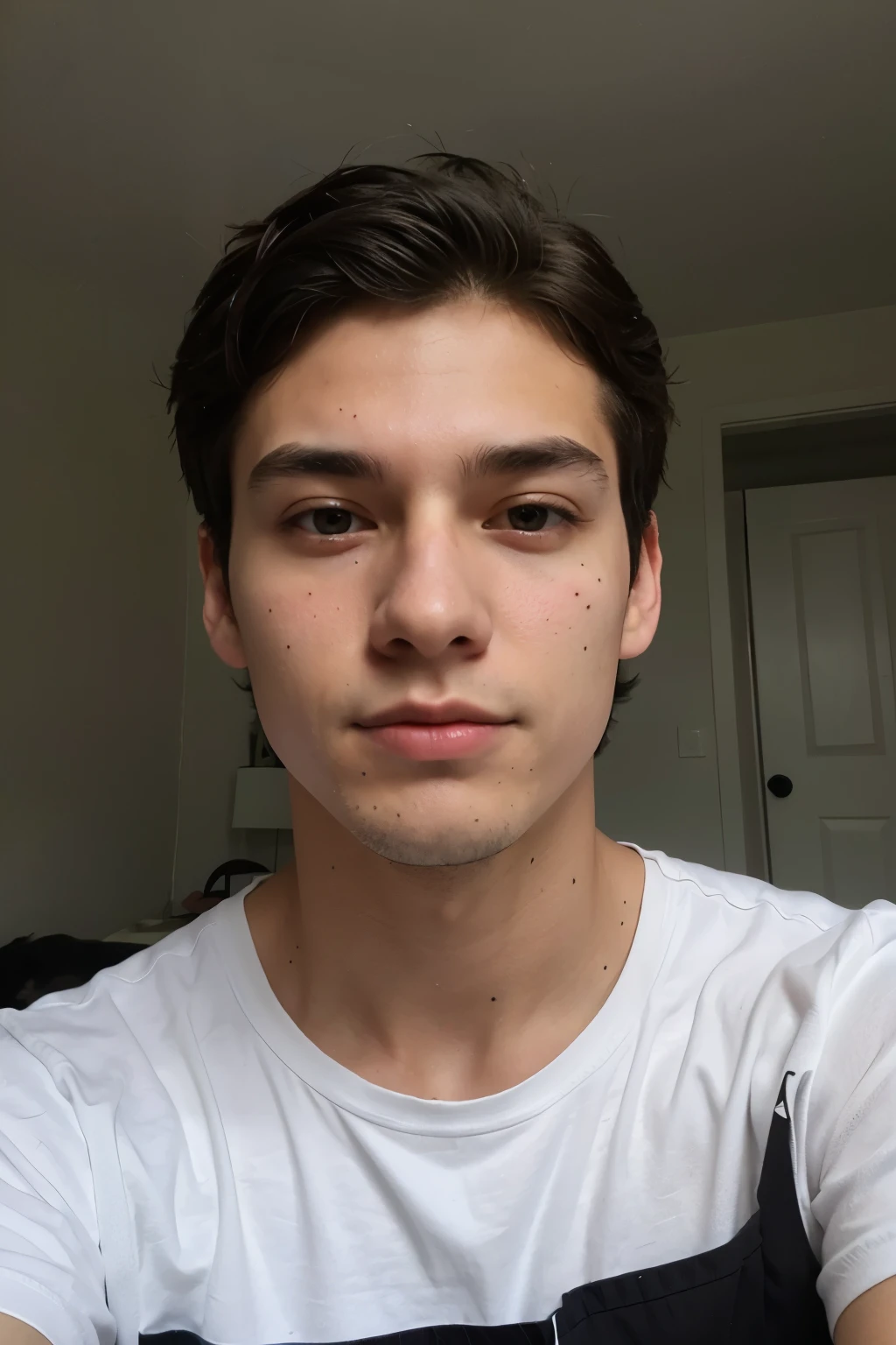 generate a guy around 17 with black short hair and 185 cm hight.
Make him doing a selfie by himself