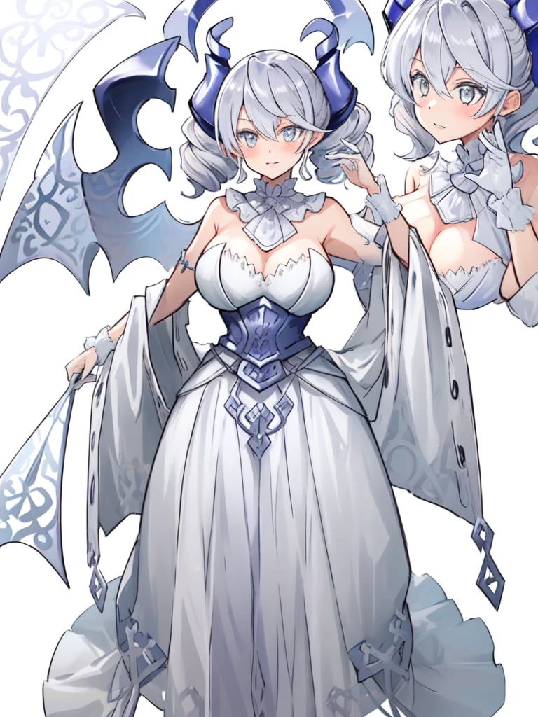 High level image quality best image quality 8K adult woman silver castle outside more colors whole body view portrait horn ears short hair((shortcut)(gray hair)(perm)(fluffy)) eye color is blue , , attractive evil face , smile , sexy pose , labrynth , barearm , wearing pink , large wings , standing , crossed legs, view foot arc , view behind