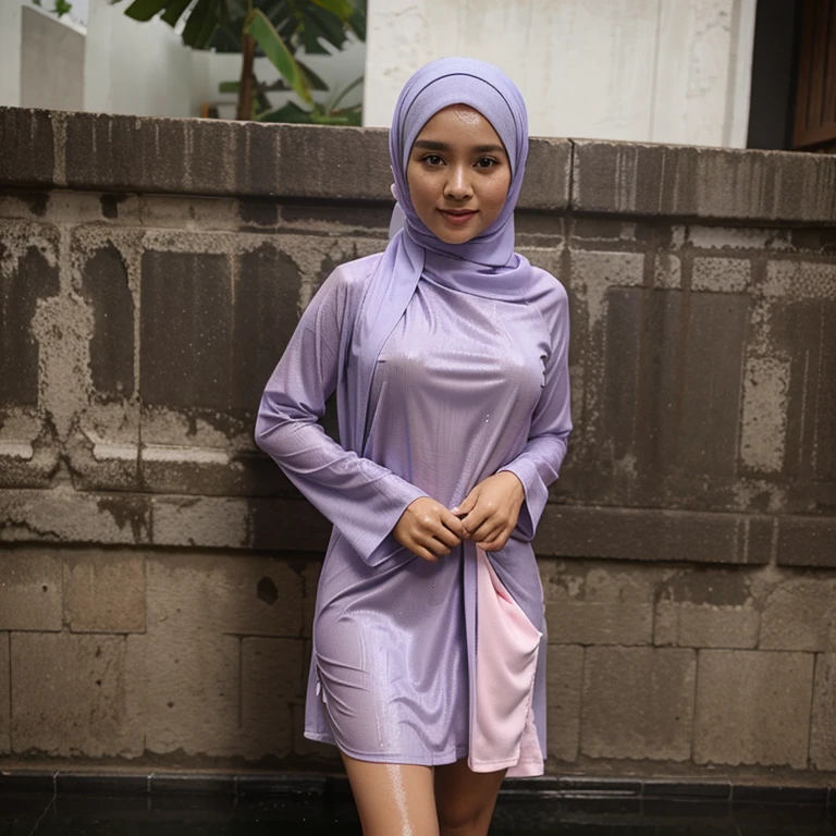 cute malay hijab girl, sexy, steamy, very wet, skirt, towel, baju kurung