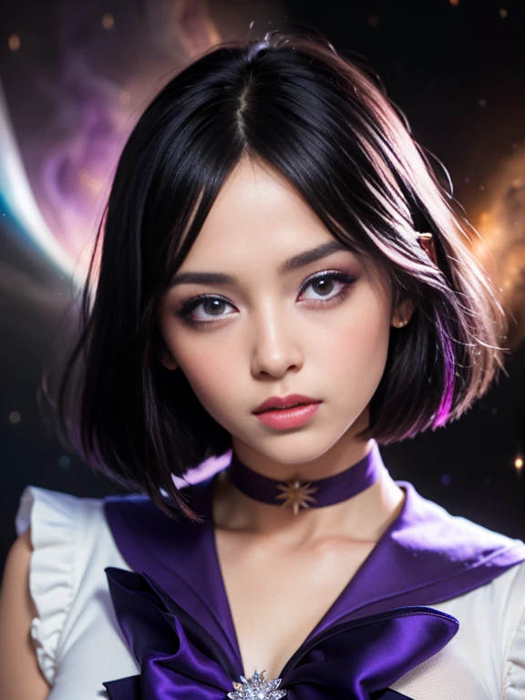 (masterpiece, best quality:1.4), (nebula background), (full body shot), (erotic pose:1.5), 1girl, solo, (european youth:1), sailor saturn, tiara, sailor senshi uniform, purple sailor collar, pleated skirt, elbow gloves, jewelry, brooch, choker, short black hair, (purple eyes:1.5), beautiful face, highly detailed face, highly detailed eyes, highly detailed skin, skin pores, subsurface scattering, realistic pupils, full face blush, full lips, detailed background, depth of field, volumetric lighting, sharp focus, absurdres, realistic proportions, good anatomy, (realistic, hyperrealistic:1.4), 16k hdr,