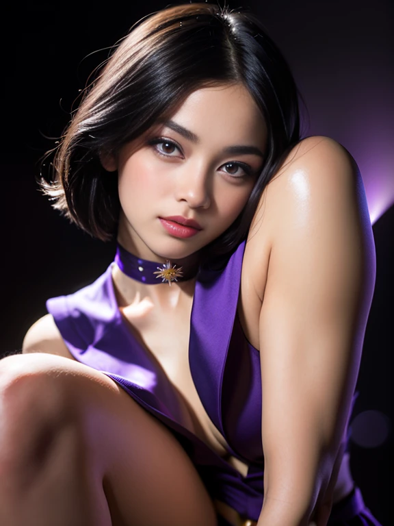 (masterpiece, best quality:1.4), (nebula background), (full body shot), (erotic pose:1.5), 1girl, solo, (european youth:1), sailor saturn, tiara, sailor senshi uniform, purple sailor collar, pleated skirt, elbow gloves, jewelry, brooch, choker, short black hair, (purple eyes:1.5), beautiful face, highly detailed face, highly detailed eyes, highly detailed skin, skin pores, subsurface scattering, realistic pupils, full face blush, full lips, detailed background, depth of field, volumetric lighting, sharp focus, absurdres, realistic proportions, good anatomy, (realistic, hyperrealistic:1.4), 16k hdr,