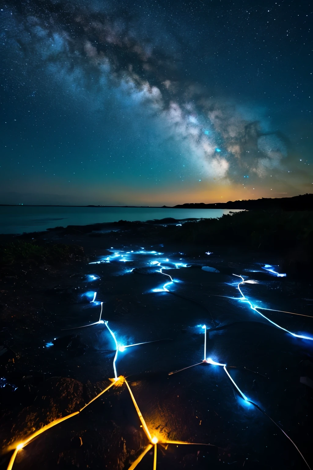Bright night sky landscape。The stars are shining