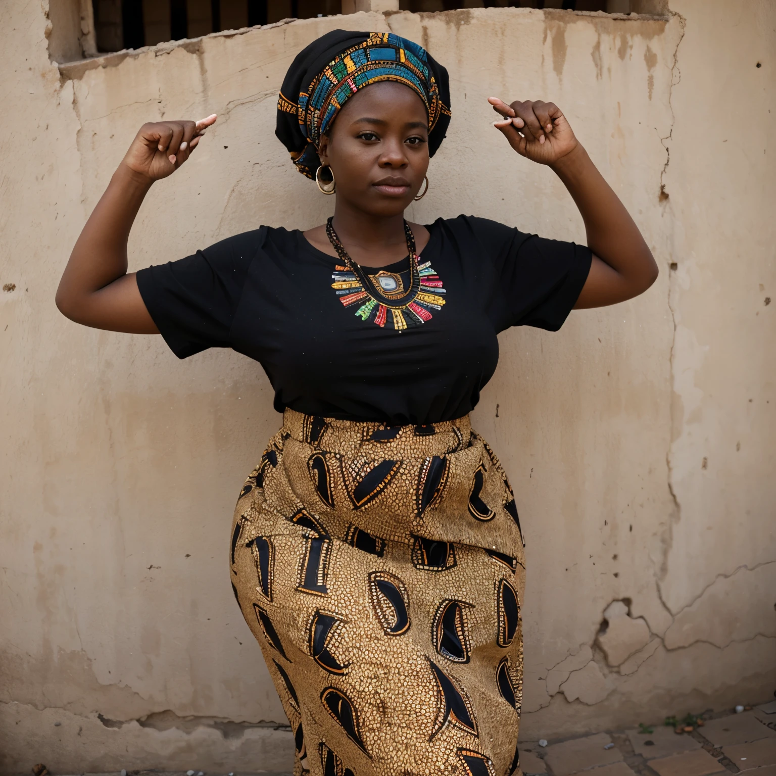 An image of a Nigerian lady wearing Igbo attire, she is wearing Igbo house wears, she is angry and pointing fingers and an Igbo man standing 