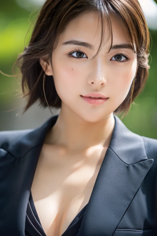 sexy、Inconspicuous、quiet、beautiful girl、Japanese、Beautiful breasts、Shortcuts、suit、Round face、thin, job hunting、Big Breasts,Ultra-Realistic Capture, Very detailed, High resolution 16K human skin close-up. Skin texture must be natural, So detailed that even pores can be distinguished. Skin looks healthier, In a unified tone. Use natural light and color,(RAW Photos, highest quality), highest quality, Very detailed, masterpiece, Super detailed