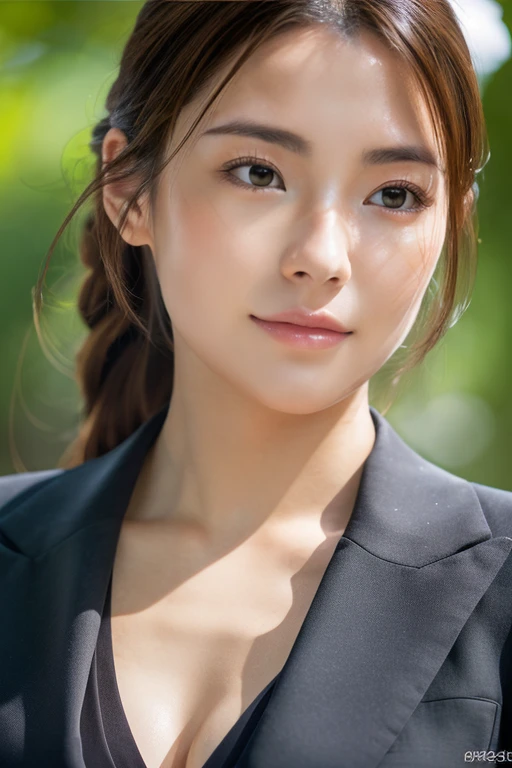 sexy、Inconspicuous、quiet、beautiful girl、Japanese、Beautiful breasts、ponytail、suit、Round face、thin, job hunting、Big Breasts,Ultra-Realistic Capture, Very detailed, High resolution 16K human skin close-up. Skin texture must be natural, So detailed that even pores can be distinguished. Skin looks healthier, In a unified tone. Use natural light and color,(RAW Photos, highest quality), highest quality, Very detailed, masterpiece, Super detailed