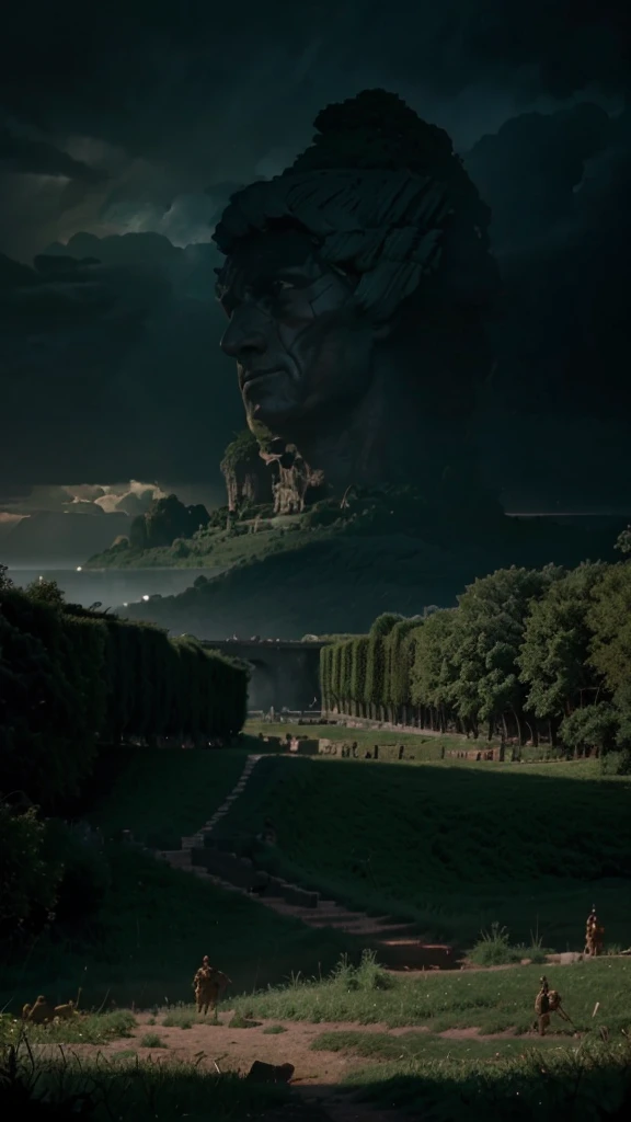 in the year 54 BC in Gaul, land of legends and mysteries. Under the wild sky, Julius Caesar encountered fierce tribes, whose warriors were like shadows in the deep forests. hyper realistic image 8k uhd 5d panoramic view. cinematic effect.