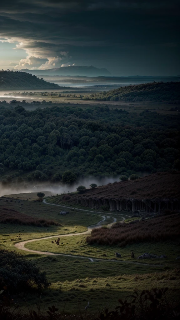 in the year 54 BC in Gaul, land of legends and mysteries. Under the wild sky, Julius Caesar encountered fierce tribes, whose warriors were like shadows in the deep forests. hyper realistic image 8k uhd 5d panoramic view. cinematic effect.