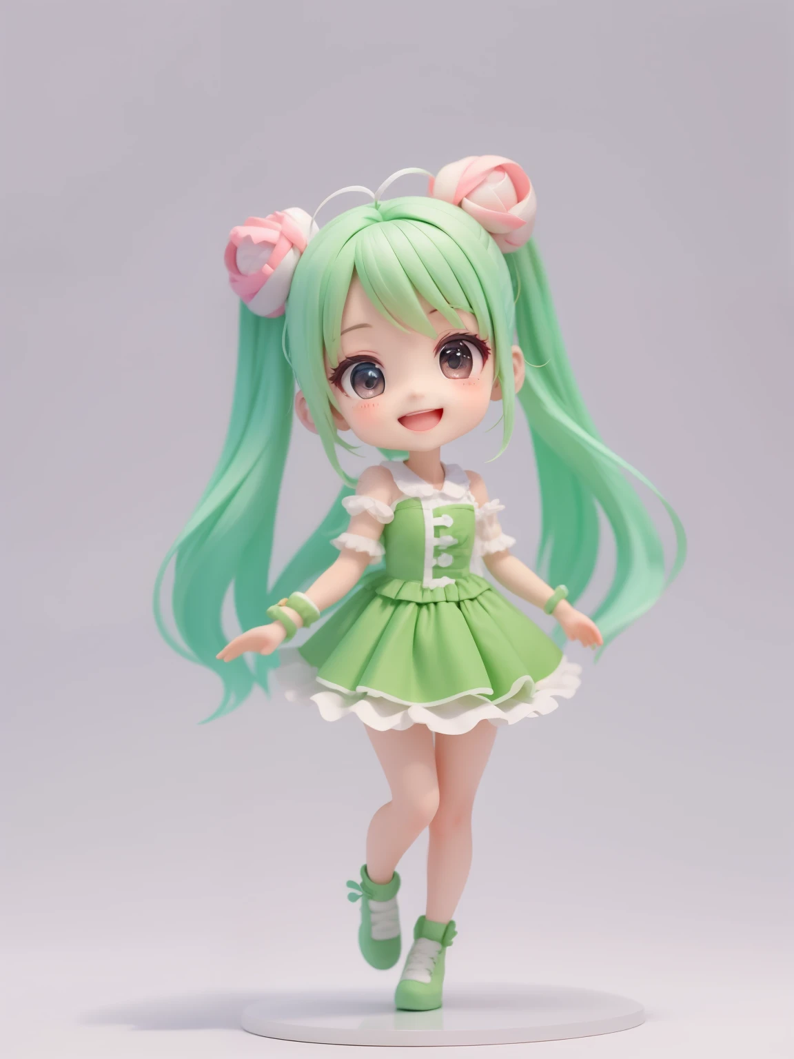 Chibi, Cute , Smile, Open Mouth, white dress, hair buns
