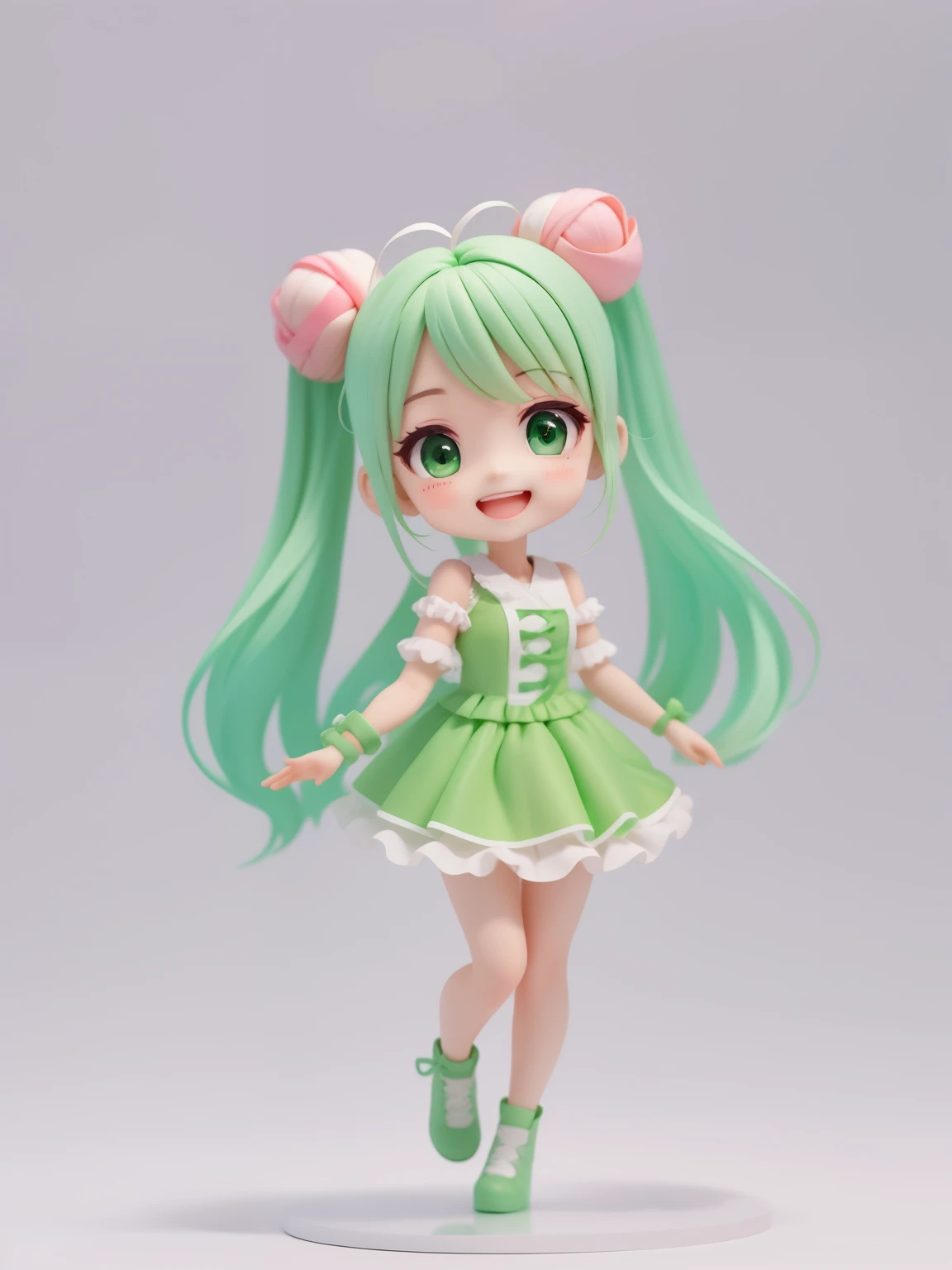 (Same character, front, side, back), (full body); 3d; 3d toy art; toy art; anime style; glitter; kiwi fruit;