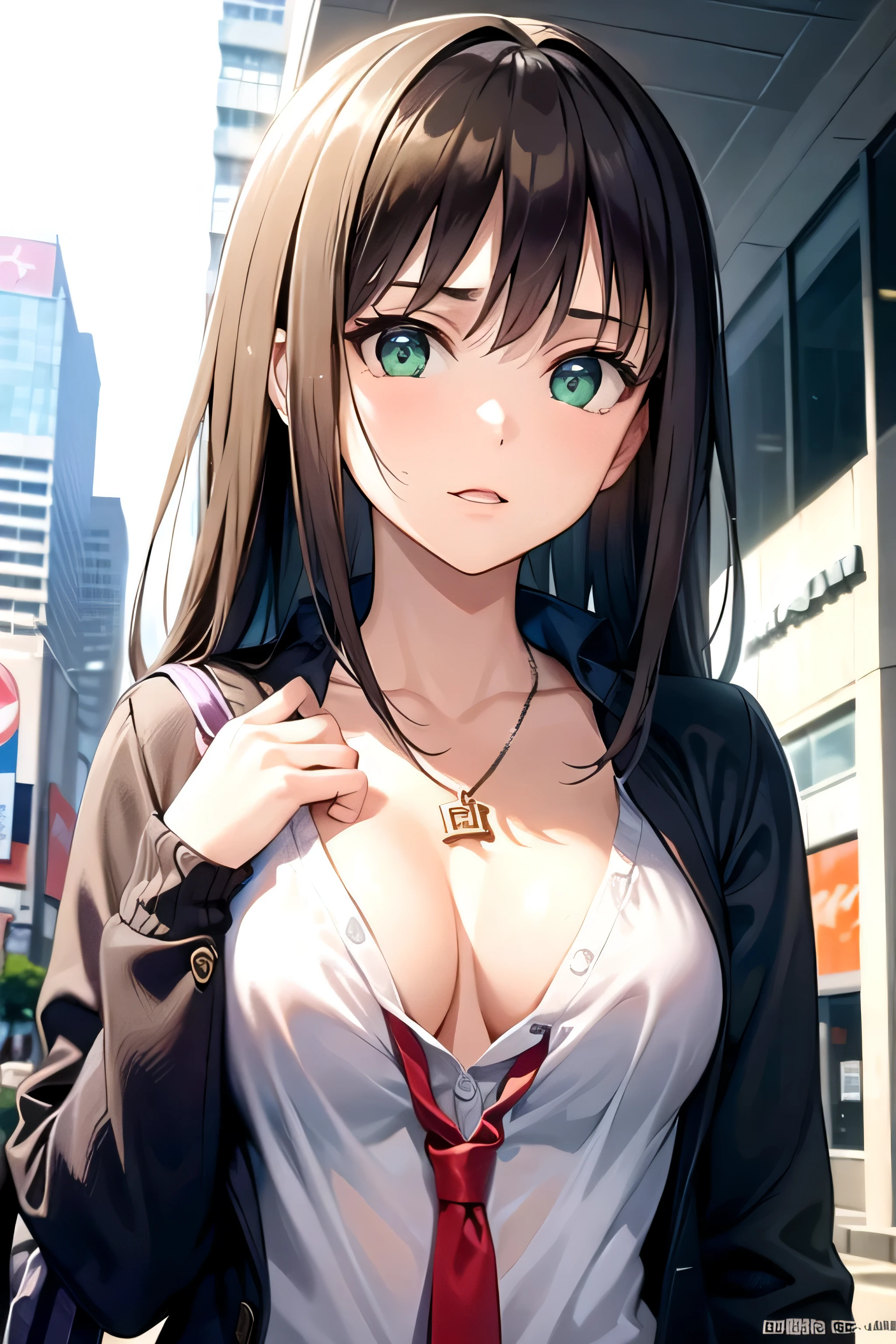 highest quality,masterpiece,Detailed face,1 girl,alone

((shibuya rin)),green eyes,necklace, cardigan,necktie,(masterpiece, highest quality, extreme detailed, best quality, official art, beautiful and aesthetic:1.2), (1girl), extreme detailed,(geometric art:1.3),colorful,highest detailed