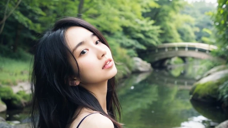 Sayaka。Speak in a calm voice。Serene atmosphere。Long black hair beauty