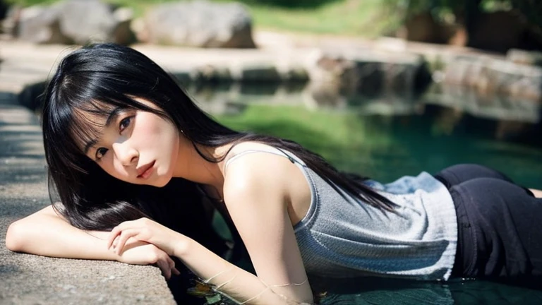Sayaka。Speak in a calm voice。Serene atmosphere。Long black hair beauty。Japanese women