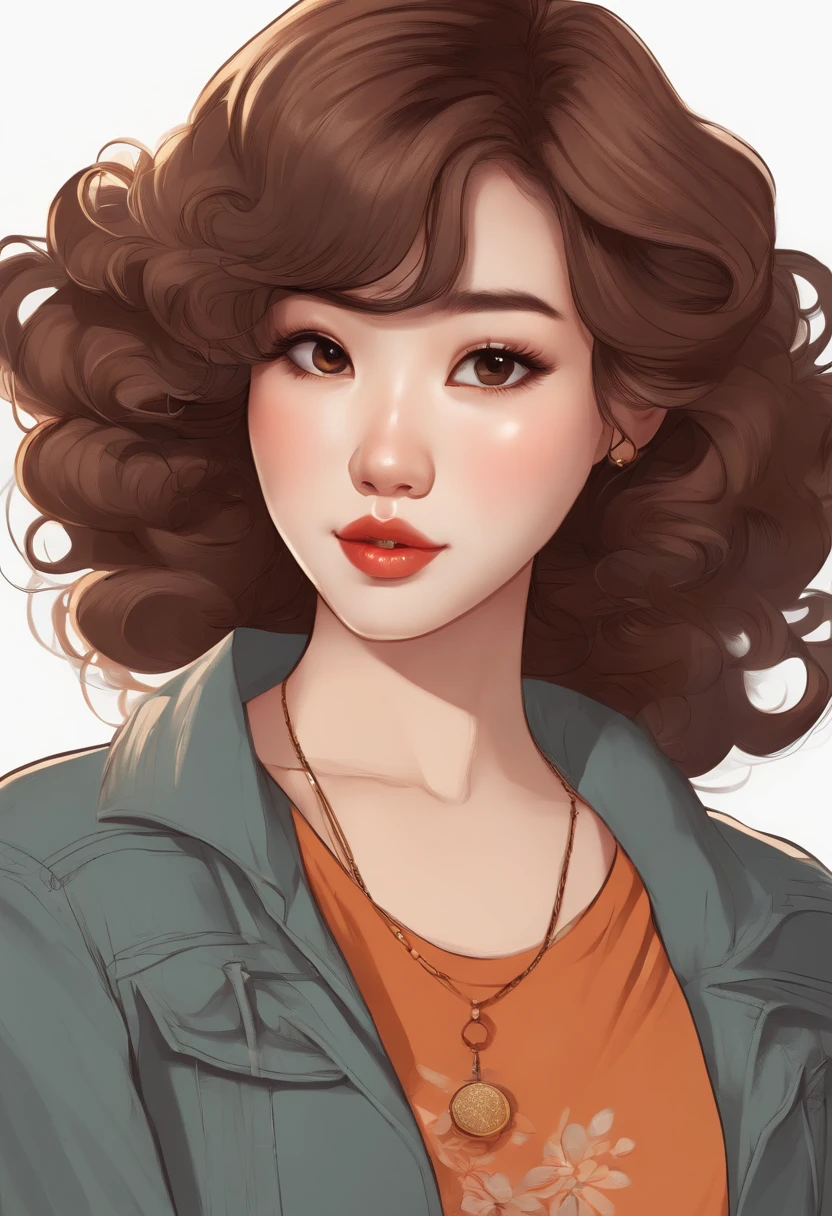 Cartoon image of a woman with permed hair, Super cute Korean girl, Cartoon style illustration, Cartoon Art Style, Cartoon Art Style, Digital illustration style, Highly detailed character design, cute detailed digital art, Urban Girl Fan Art, Portrait Character Design, beautiful digital illustration, high quality portrait, Comic art, Asia, Character Design Portrait