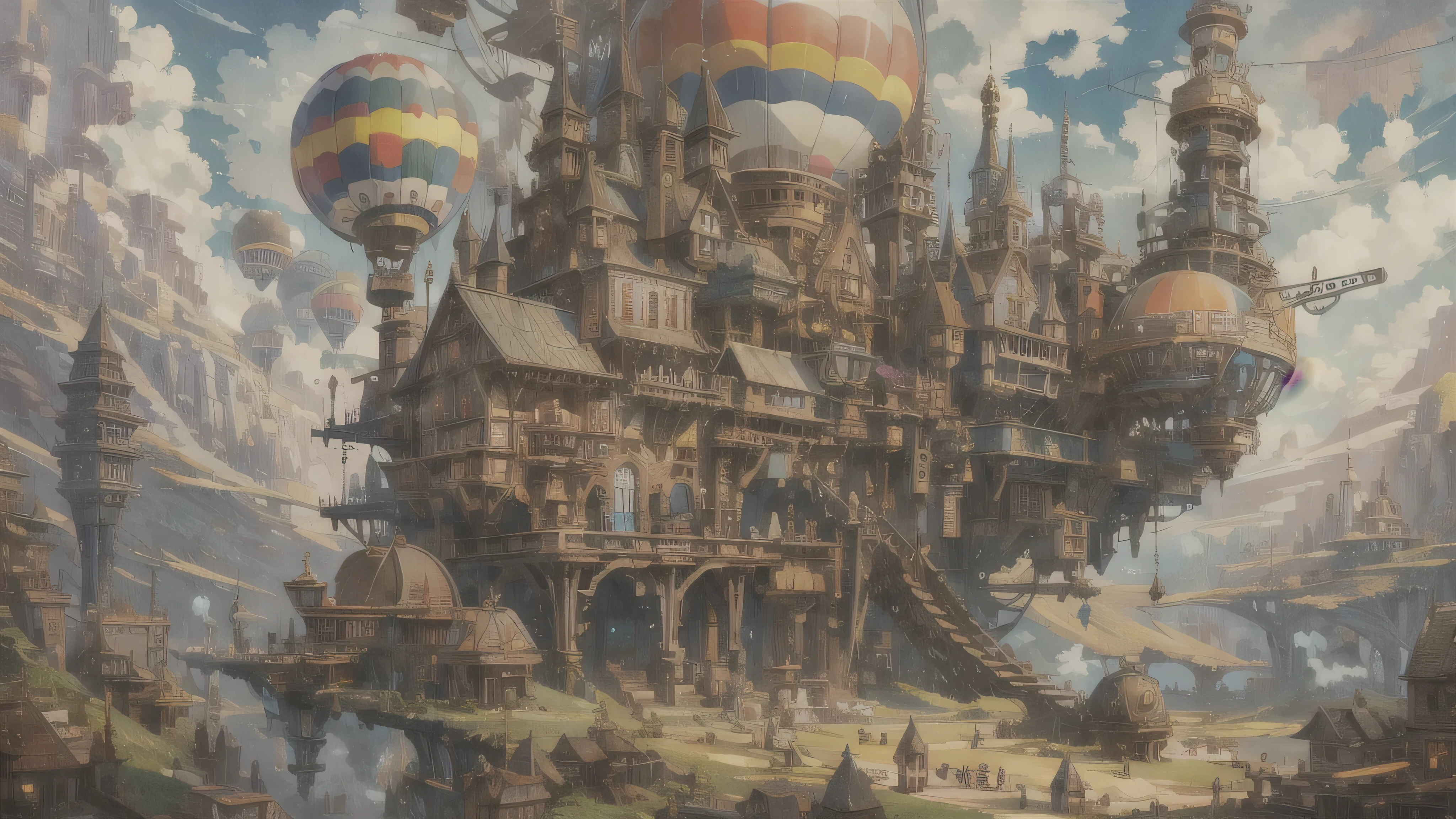 (by Greg Rutkowski: 1.2), (masterpiece), ((best quality)), extremely delicate and beautiful, illustration, (white background,Leave blank all around,Howl's Moving Castle:1.35), (Intricate steampunk castle,tire,cable,artificial intelligence,giant mechanical feet with castle,cyberpunk mechanical claw:1.45),trippy gorgeous surreal composition popart of a wonderous enchanting Victorian Atompunk Steampunk Candyland fantasy world on LSD, magnificent towering castle, steam train, hot air balloon, psychedelic colorful, Candyland, busy, detailed, psychedelic art design style,