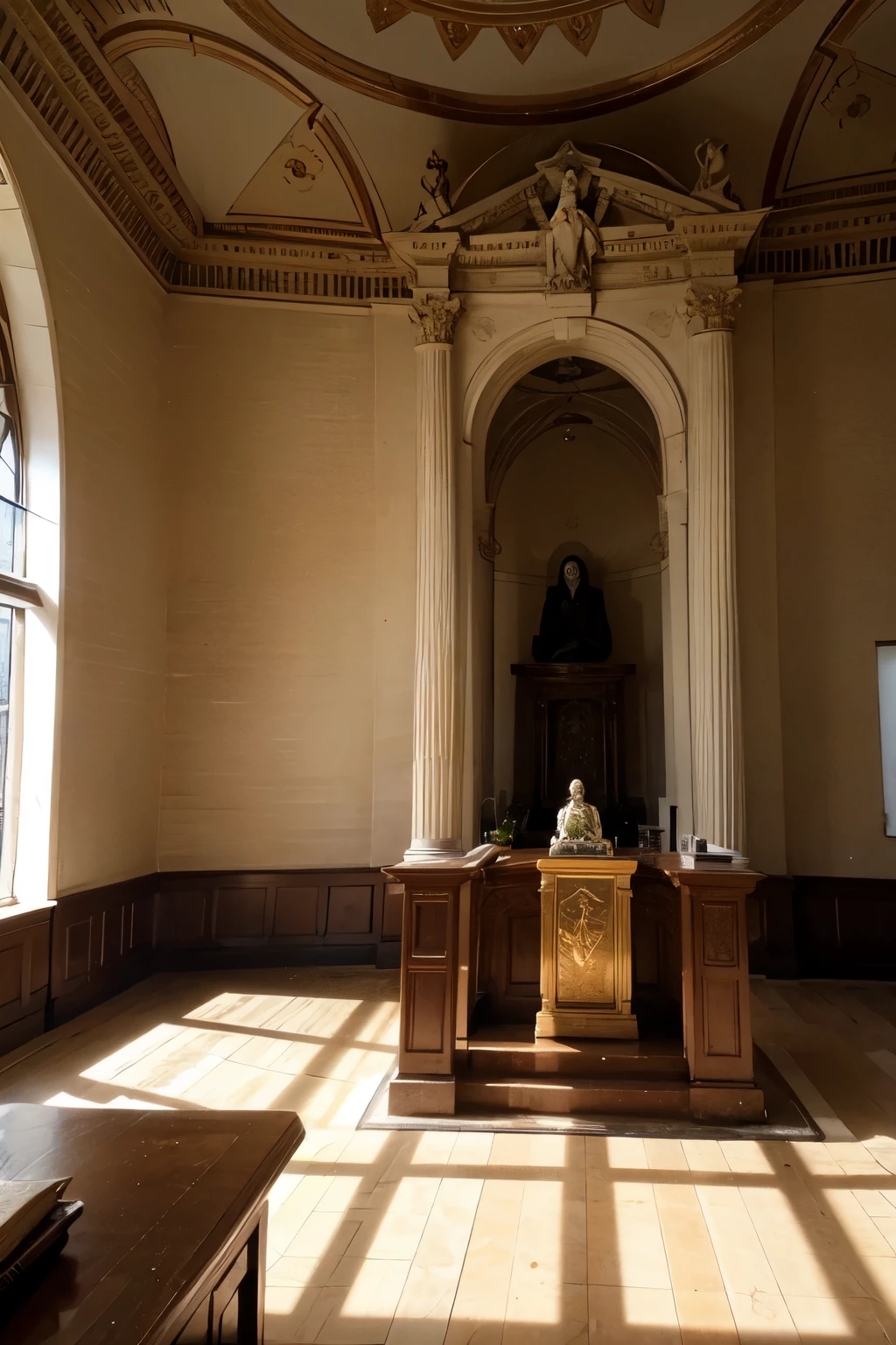 oratory in a bright place with a bible and an image of Our Lady of Fátima