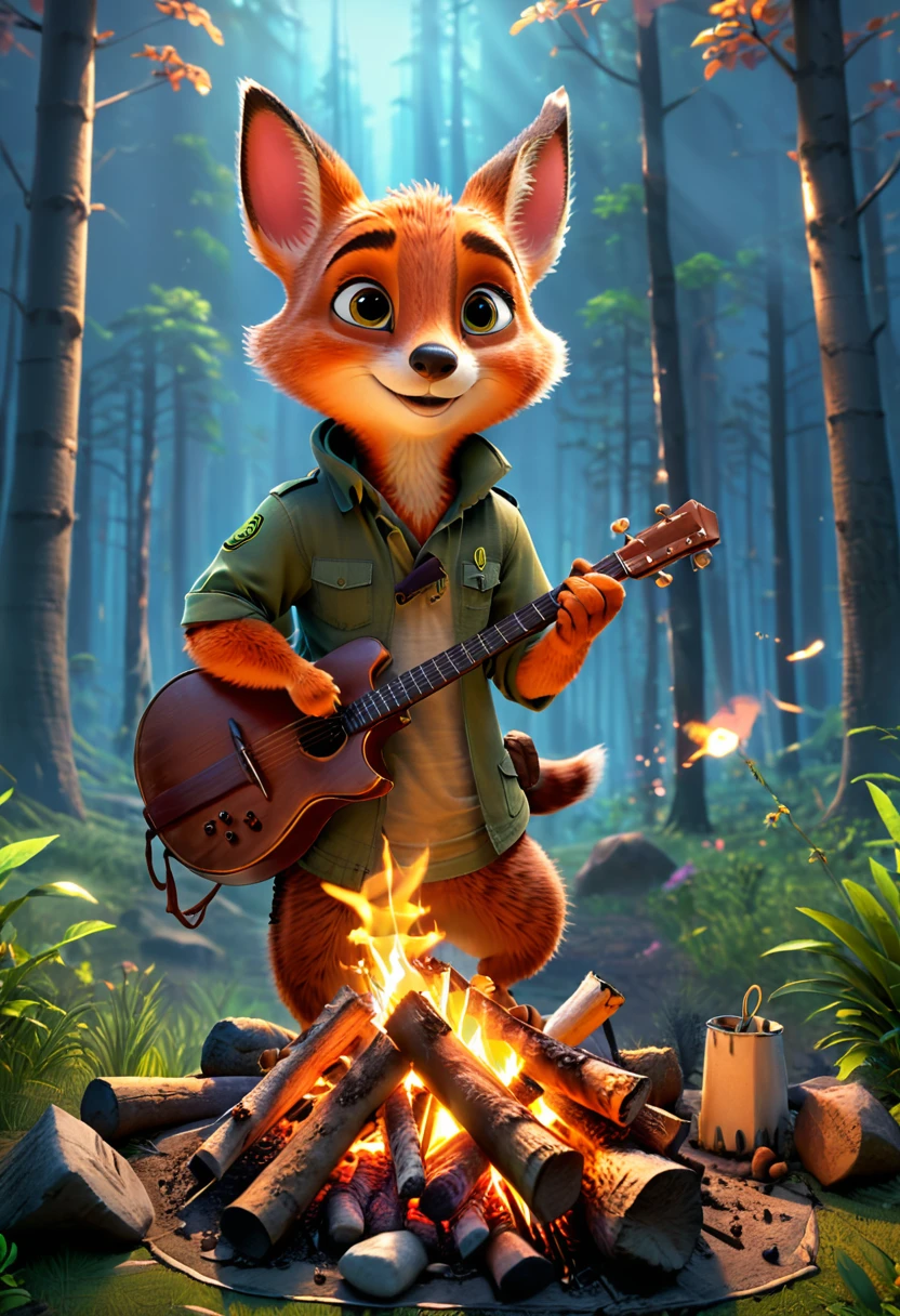 Campfire, by Zootopia, (masterpiece, best quality, Professional, perfect composition, very aesthetic, absurdres, ultra-detailed, intricate details:1.3)