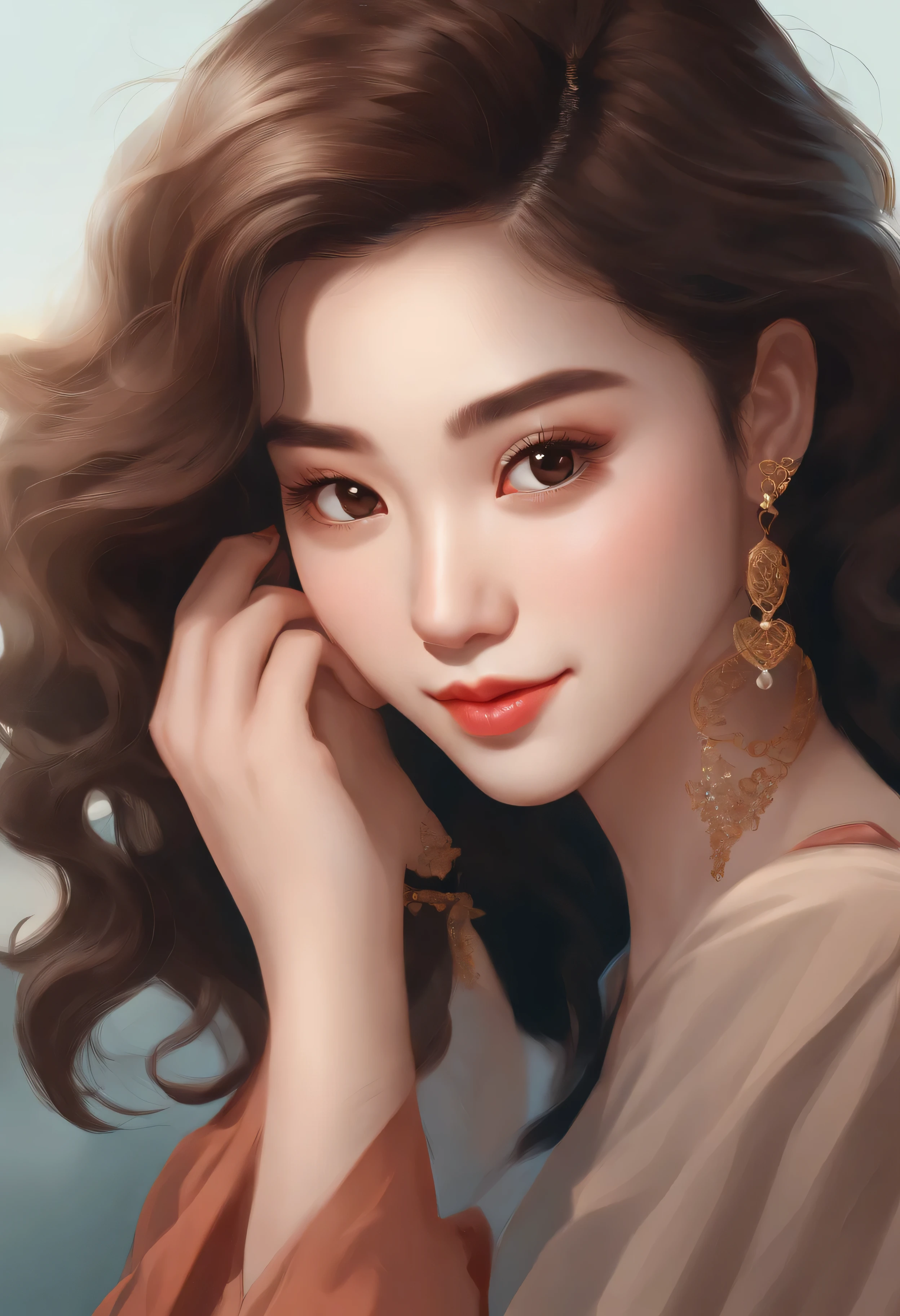 Cartoon image of a woman with permed hair, Super cute 16 year old Korean girl, Cartoon style illustration, Cartoon Art Style, Cartoon Art Style, Digital illustration style, Highly detailed character design, cute detailed digital art, Urban Girl Fan Art, Portrait Character Design, beautiful digital illustration, high quality portrait, Comic art, Asia, Character Design Portrait