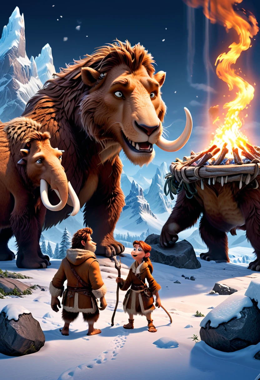 Campfire, Ice Age, (masterpiece, best quality, Professional, perfect composition, very aesthetic, absurdres, ultra-detailed, intricate details:1.3)