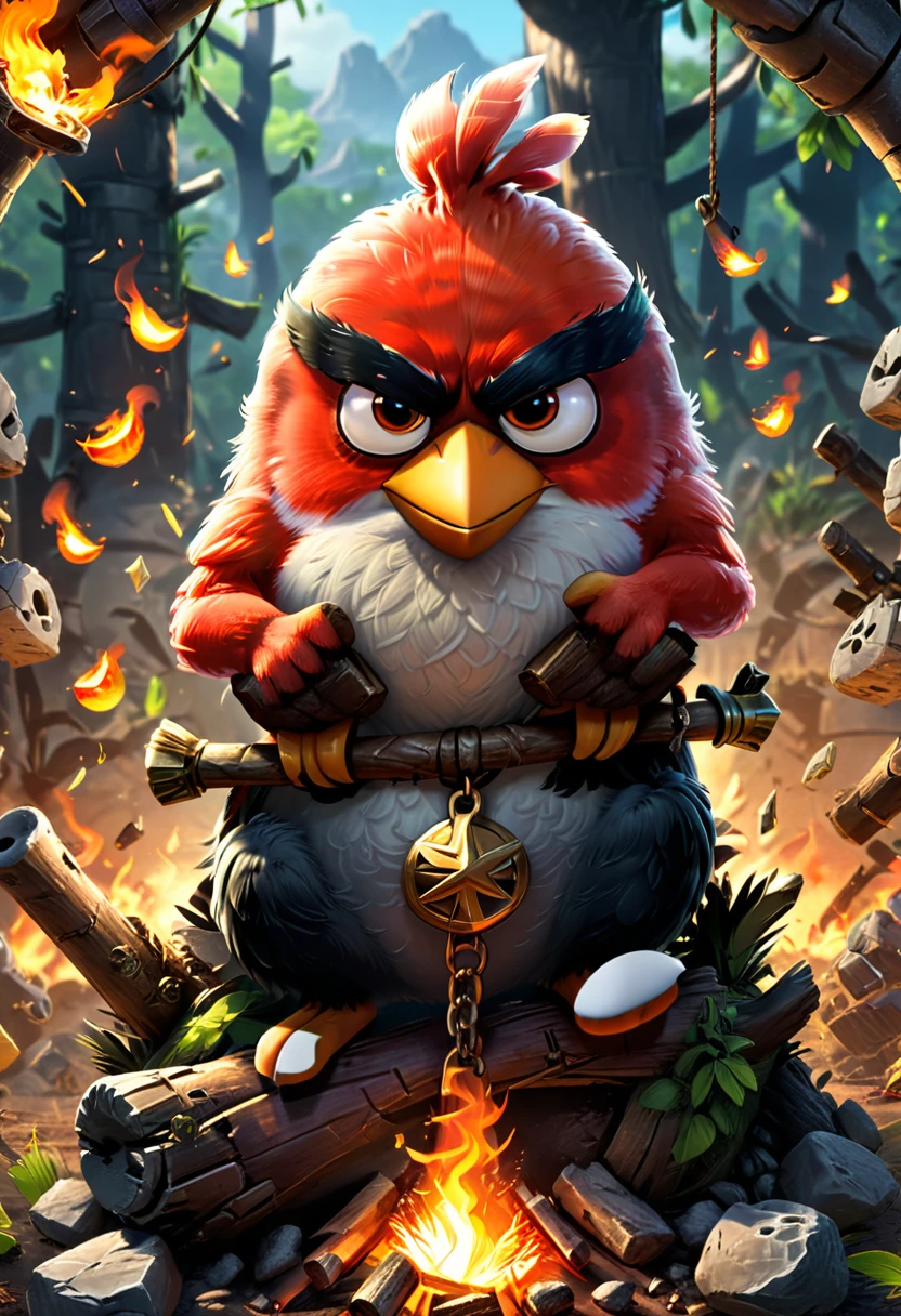 Campfire, angry birds, (masterpiece, best quality, Professional, perfect composition, very aesthetic, absurdres, ultra-detailed, intricate details:1.3)