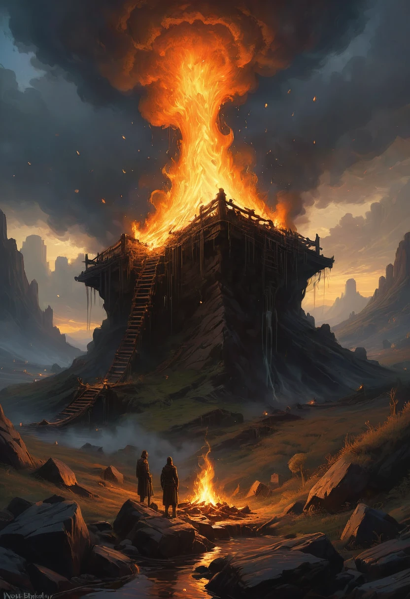 Campfire, by Noah Bradley, best quality, masterpiece, very aesthetic, perfect composition, intricate details, ultra-detailed