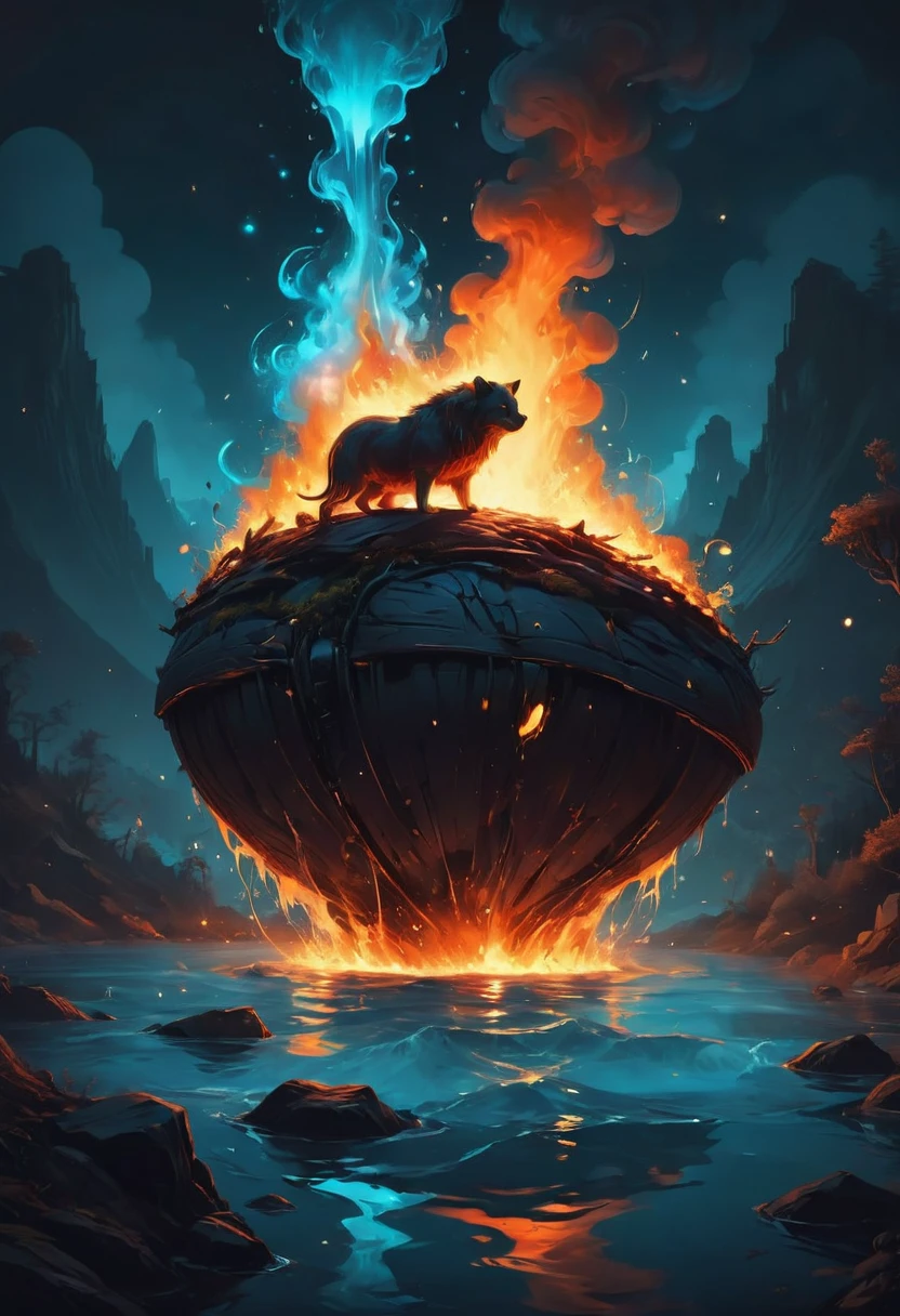 Campfire, by Cyril Rolando, best quality, masterpiece, very aesthetic, perfect composition, intricate details, ultra-detailed