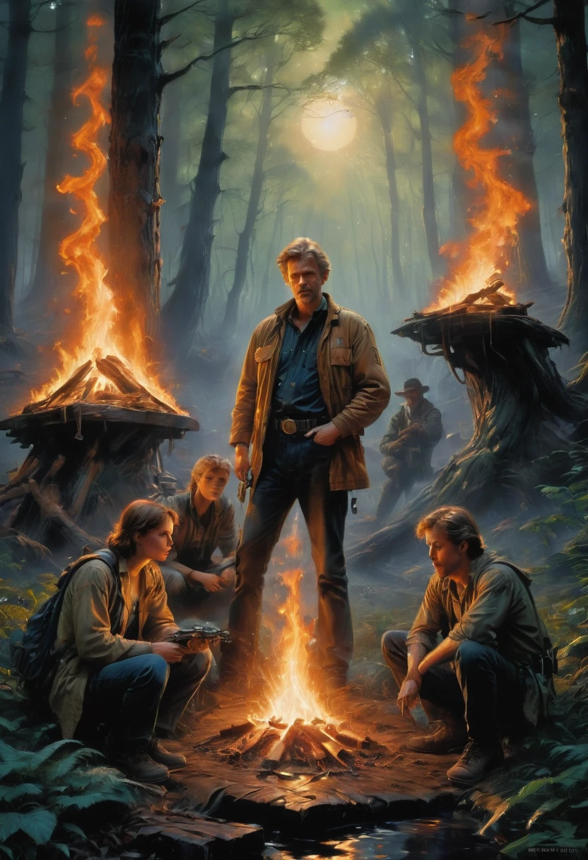 Campfire, by Drew Struzan, best quality, masterpiece, very aesthetic, perfect composition, intricate details, ultra-detailed