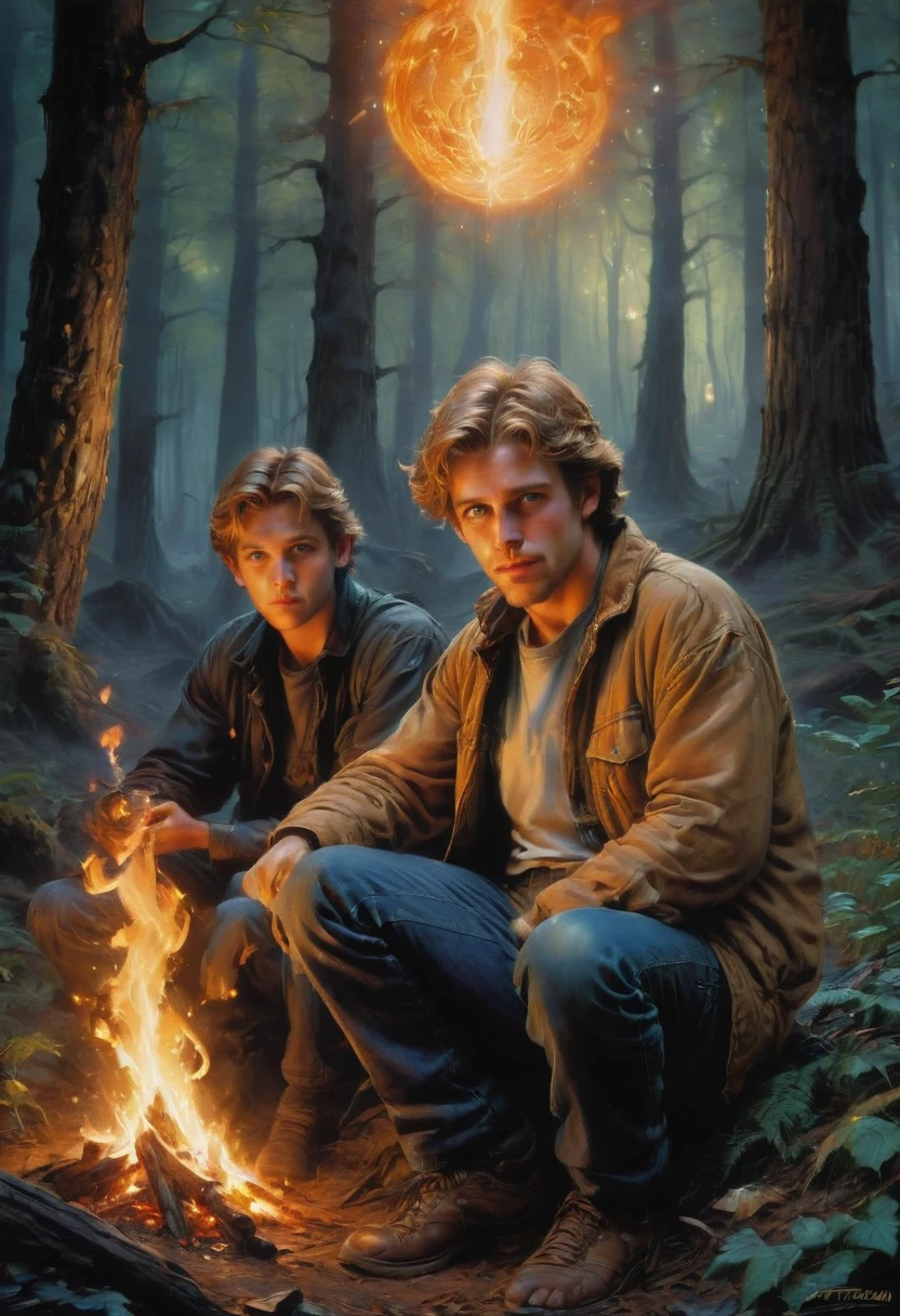 Campfire, by Drew Struzan, best quality, masterpiece, very aesthetic, perfect composition, intricate details, ultra-detailed