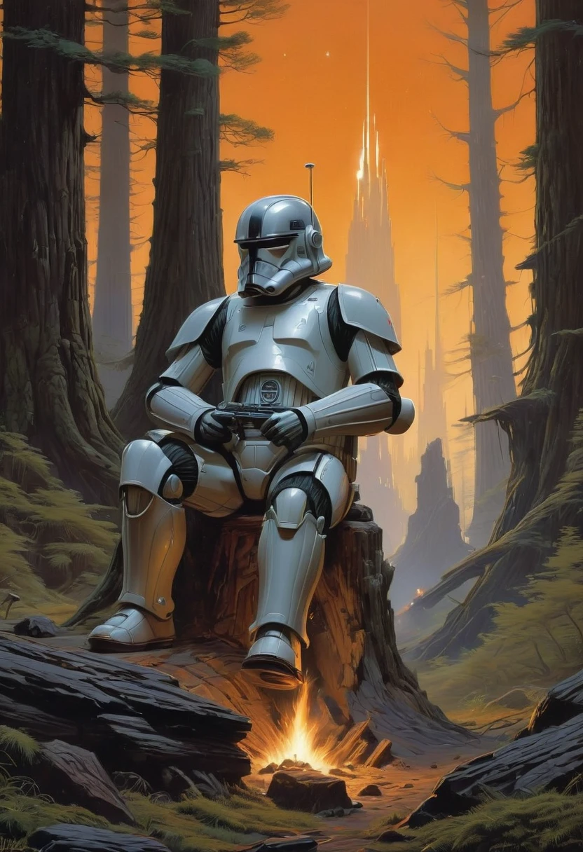 Campfire, by Ralph McQuarrie, best quality, masterpiece, very aesthetic, perfect composition, intricate details, ultra-detailed