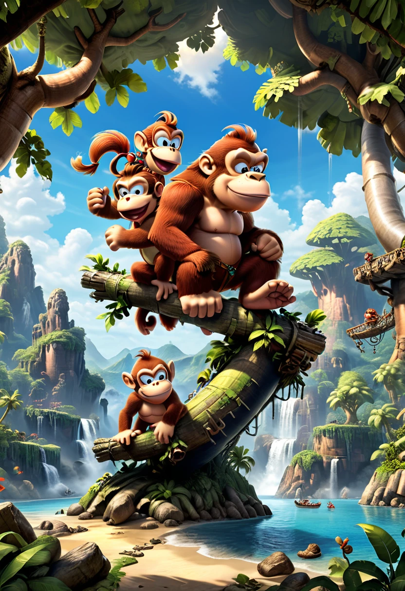 Campfire, Donkey Kong country, (masterpiece, best quality, Professional, perfect composition, very aesthetic, absurdres, ultra-detailed, intricate details:1.3)